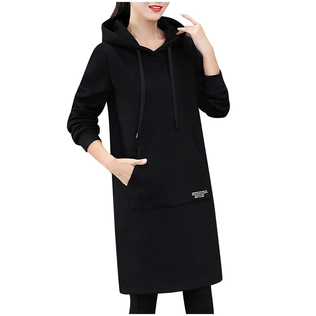 Зимнее женское повседневное модное платье с капюшоном длиной до колена с надписью Lady Sleeve