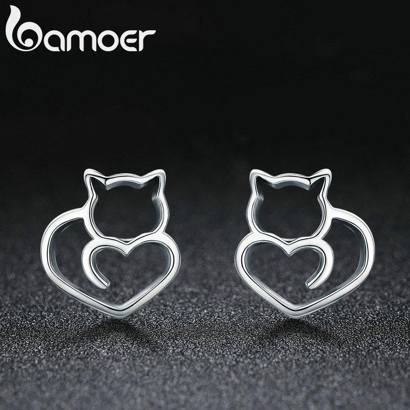 Маленькие женские серьги-гвоздики BAMOER Authentic Cute Cat