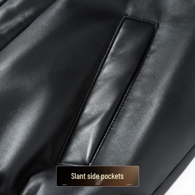 Futing Мужская зимняя кожаная куртка из овчины и гусиного пуха со стойкой