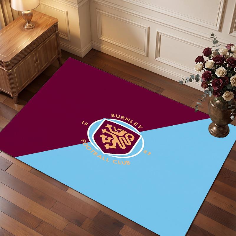 Burnley Football Print Crystal Velvet Rug, Comfortable Water Absorbent Non Slip Indoor Floor Carpet