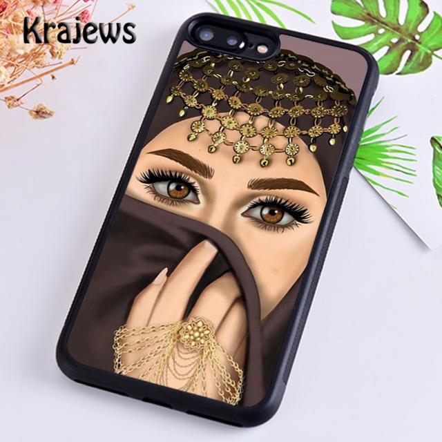 Krajews Luxury Woman Crown Hijab Face Muslim Islamic Gril Eyes Phone Case For iPhone 17 Air 16 15 14 plus 11 12 13 pro max Funda