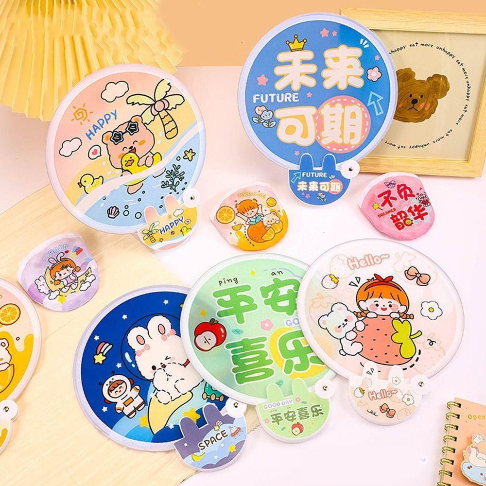 5Pcs Cartoon Round Pocket Fan Mini Hand Fan Portable Cute Folding Fan  Kids Gift