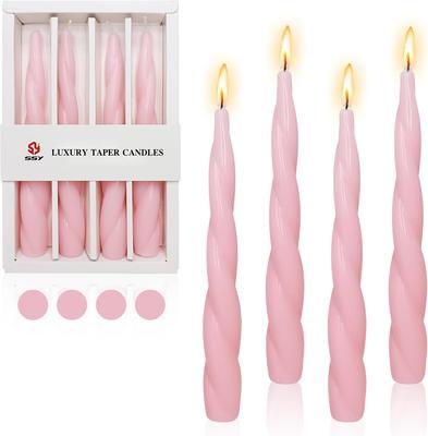 Spiral Taper Candle Short Candlesticks,4pcs Pink Tapered Candles Blend Twist Candles for Home Décor Weddings Festive Gifts