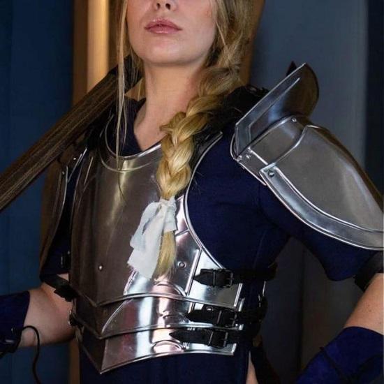 Women’s Medieval Steel Armor Set Warrior Chestplate  Spaulders Battle-Ready Fantasy Cosplay Costume