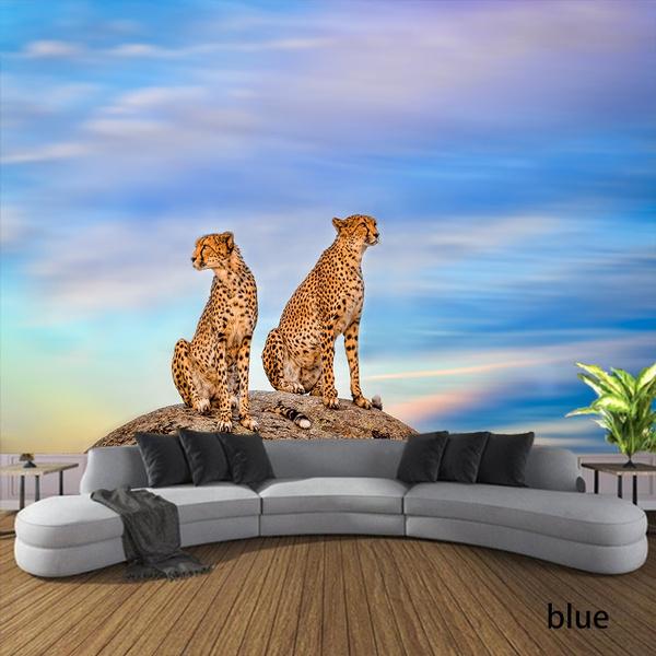 Настенный гобелен в стиле арт-деко для спальни «Король леса», гобелен с тигром и леопардом, гобелен с лесными животными, настенный гобелен