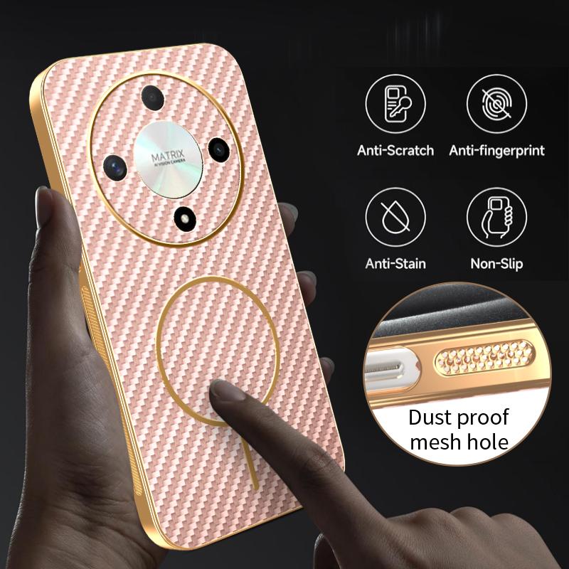 For Honor X9b 5G/Magic6 Lite 5G Phone Case Carbon Fiber Textured Electroplated TPU Back Cover