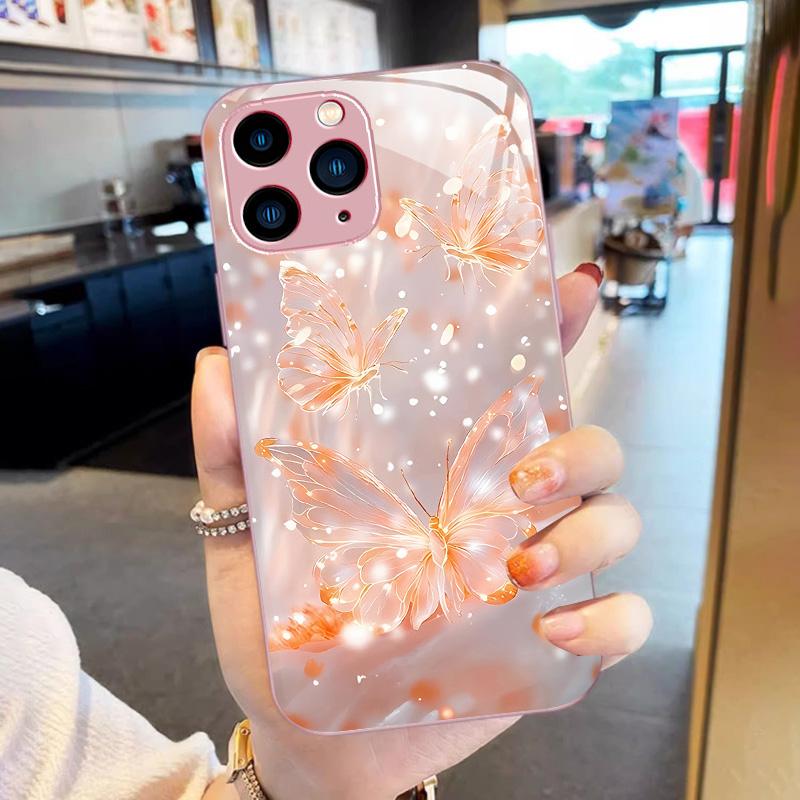 Закаленное Стекло Чехол Для Телефона Для iPhone 14 13 12 11 15 Pro Max Plus Mini X XS Max XR 7 8 6 6s Plus Жесткий ПК Ударопрочный Задний Бампер