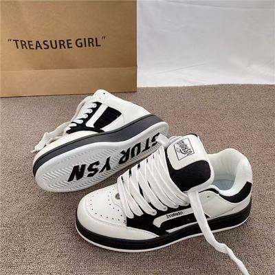 Дофаминовые ретро студенческие повседневные туфли весна новые черно-белые платформа надпись хлебные туфли женские