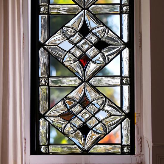 Geometric Window Film Rhombus Pattern Privacy Film Stained Glass Art Static Cling Sun Blocking Decal for Home Office Windows Glass Doors
