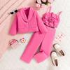 Модный повседневный костюм для девочек, весенне-осеннее детское однотонное пальто с длинными рукавами, цветочные штаны-халтер, костюм-тройка
