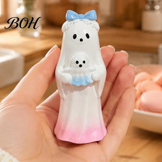Desktop Decor for Halloween Cute Ghost Ornament, Resin Figurines with Cake/Cookie Design Fireplace Home Holiday Party Decoration Fun Gifts Kids