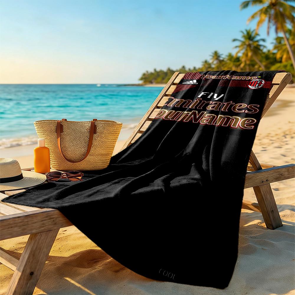 Ac Milan Personalized Text Beach Towel Super Soft Microfiber Quickdry Fabric