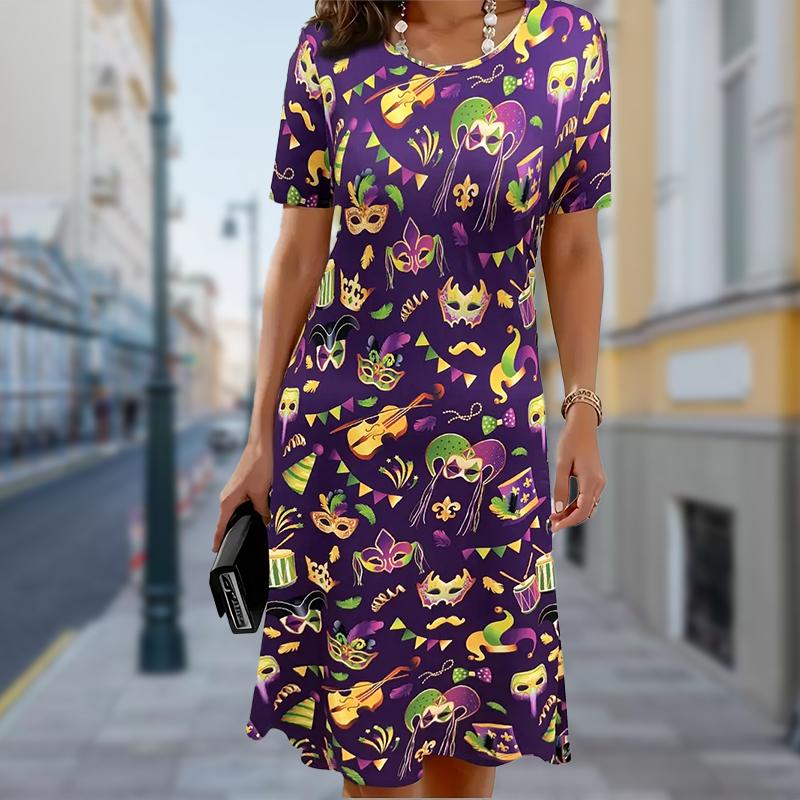 Модное женское свободное великолепное платье-трапеция с принтом маски и коротким рукавом и принтом листьев