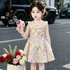Girls Summer Sweet Sleeveless Floral Cotton Dress for Beach