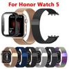 Металлический ремешок + защитный чехол для ПК для смарт-часов Honor Watch5 Миланский магнитный ремешок из нержавеющей стали для часов Honor Watch 5