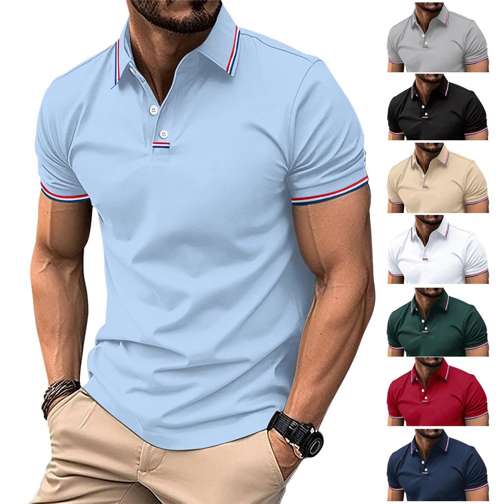 New Arrival Men's Casual Polo Shirt Collar Patchwork with Ribbed Trim Button-Front Business Solid Colour Versatile T-Shirt