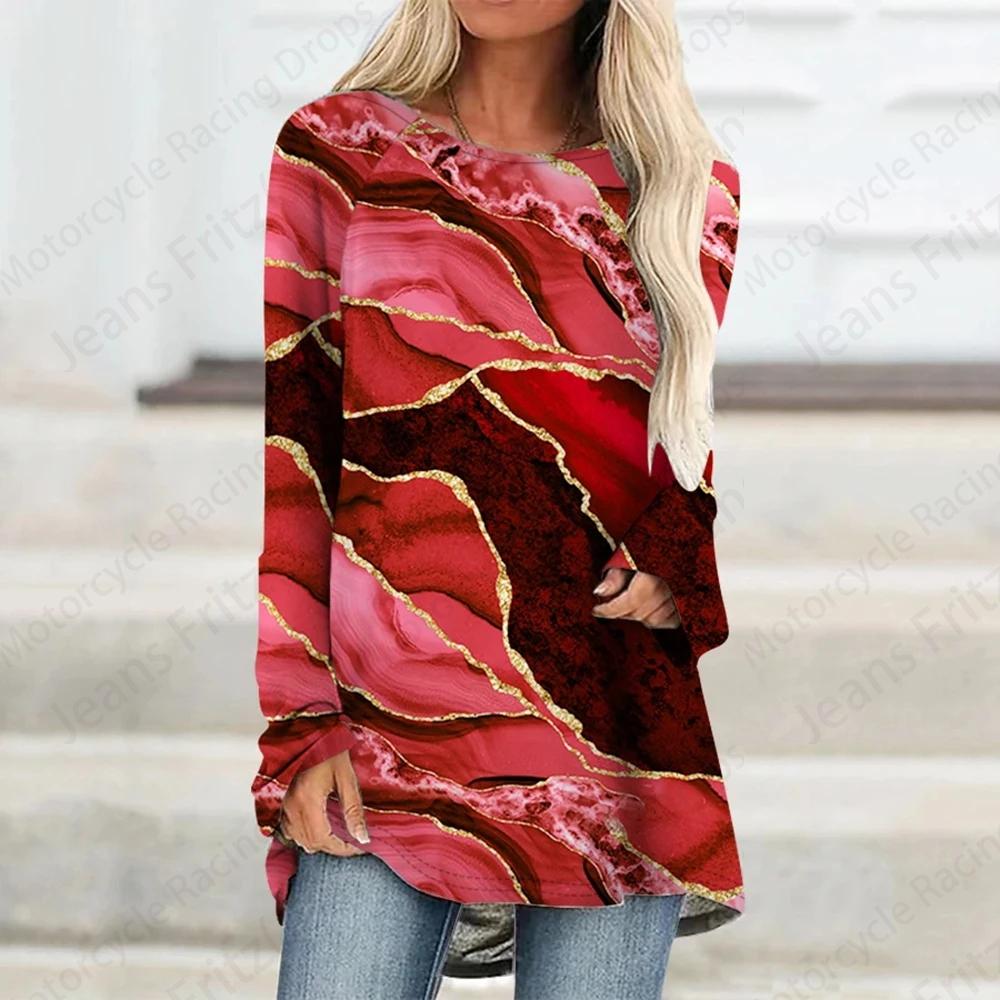 Футболки с длинным рукавом с принтом Marble 3D, женские модные футболки, женские топы, футболки, женские туники, топы, женская одежда, повседневные майки