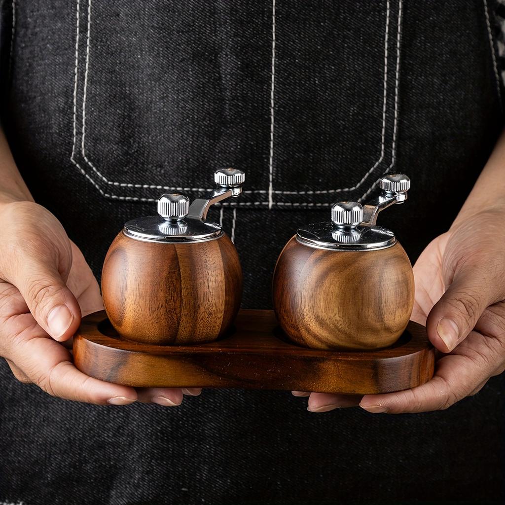 Premium Manual Pepper Mill with Ceramic Core - Round Shape, Acrylic Wood Construction, Kitchen Tool, 1/3 Pack