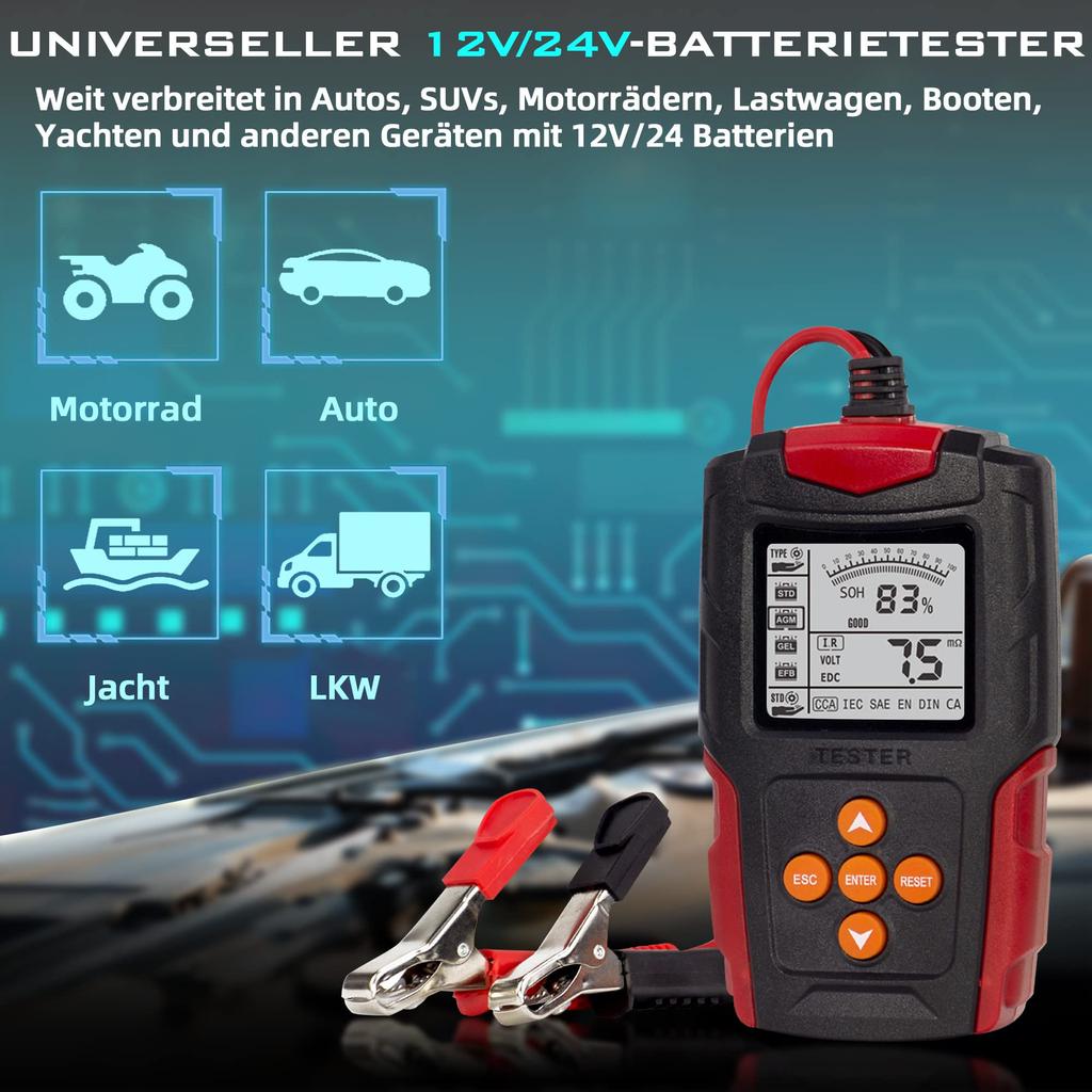 Тестер автомобильного аккумулятора 12 В 24 В Тестер зарядки автомобильного аккумулятора Тестер нагрузки автомобиля Тестер системы зарядки Инструмент тестового сканирования Цифровой анализатор генератора переменного тока аккумулятора