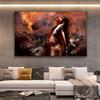 African Girl With Wolf Oil Painting On Canvas Cuadros Posters and Prints Scandinavian Wall Art Picture Home Decor