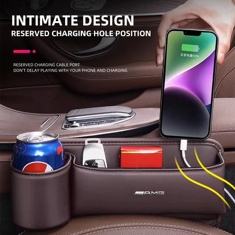 WXAKF1 Hot 2026 For Benz Car Seat Gap Organizer Multifunction Storage Box Cup Pocket For Mercedes Benz AMG W204 W205 W203 W211 W212 W21