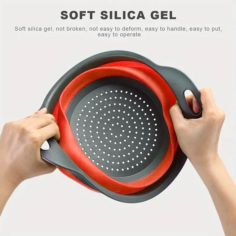 Foldable kitchen strainer, a small round strainer with a base and handle, suitable for pasta, fruits and vegetables