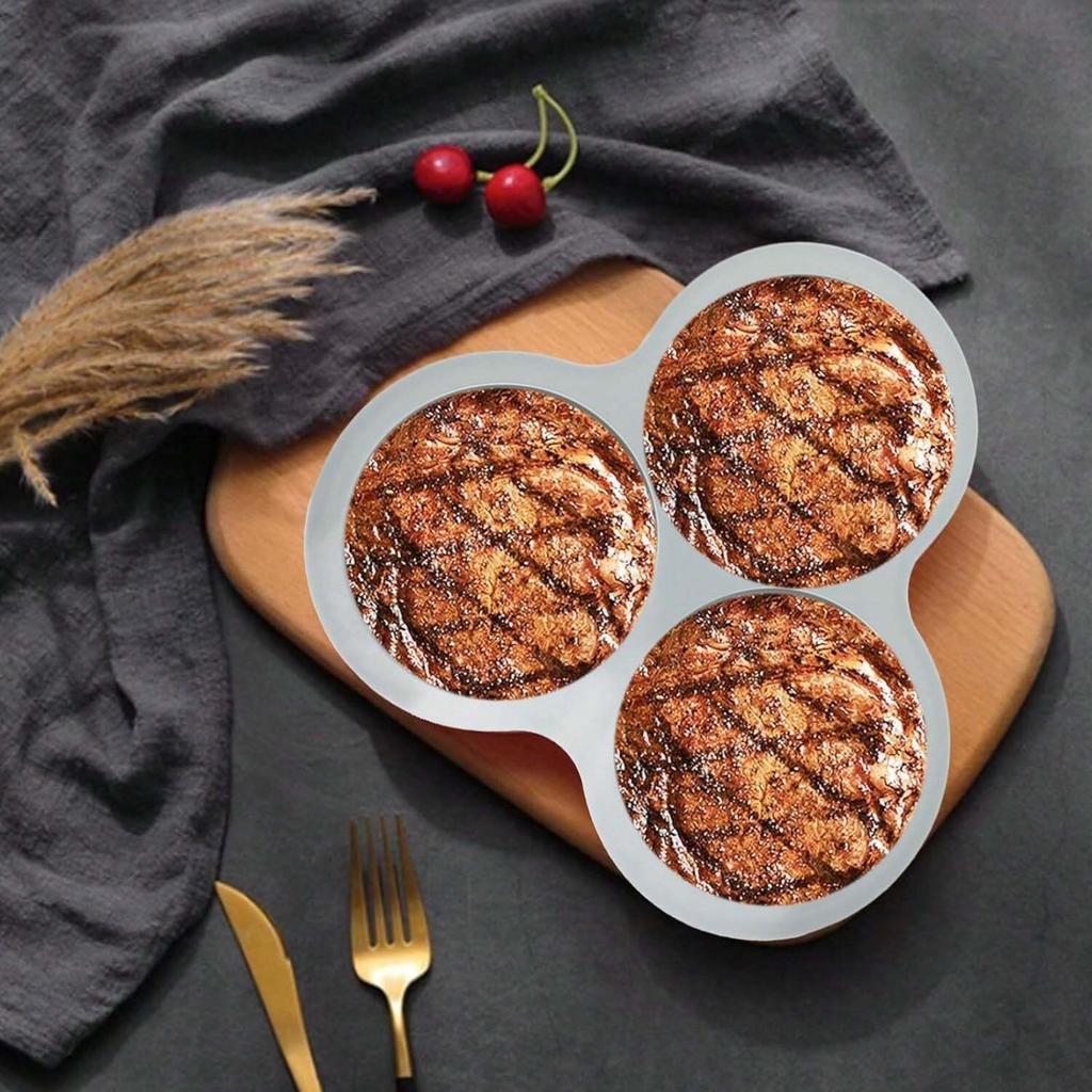 3Cavity Air Fryer Egg Mold Round Shape Cupcake Nonstick Silicone Muffin Hamburger Bun Pan DIY Cooking Mould Baking Accessories