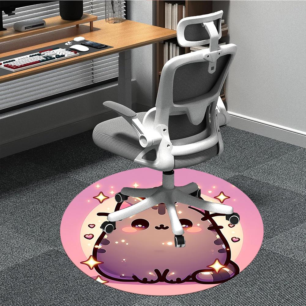 1 шт. Милый кот Пушин Круглый коврик для офиса, под офисные стулья, спальни, гостиной, домашний декор, Декор комнаты, Доступен в различных размерах