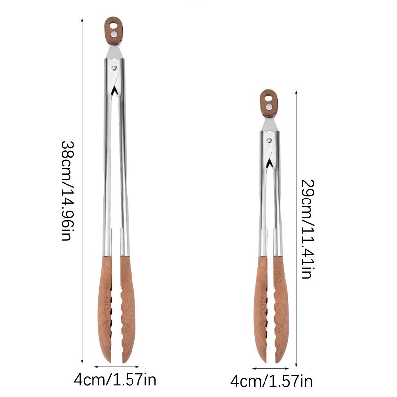 Cooking Tongs, Walnut Wood Tongs, Cooking Tongs, Stainless Steel Non-Slip Walnut Salad Tongs, Wooden Tongs Cookware