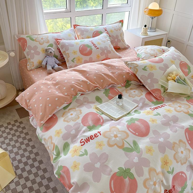 Утолщенный потертый комплект из четырех простых простыней из твила, пододеяльников, постельного белья