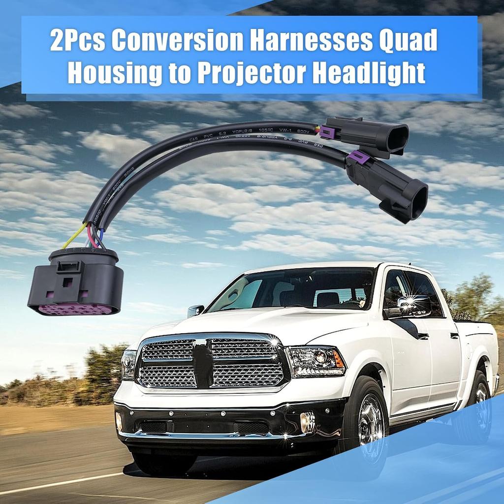 2 шт. Переходные жгуты Корпус Quad на Прожекторную фару | Подходит для Ram Truck 2009 2010 2011 2012 2013 2014 2015 2016 2017 2018