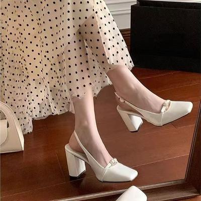 Туфли-лодочки с квадратным носком и толстым каблуком, летние туфли на высоком каблуке в стиле Мэри Джейн 2025, сандалии с закрытым носком, женский стиль «маленький аромат»