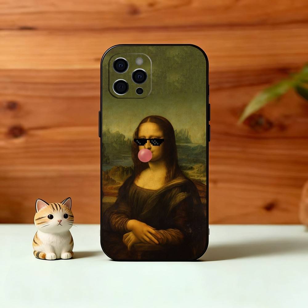Забавный чехол для телефона с изображением M-Mona L-Lisa для iPhone 17, 16, 15, 14, 13, 12, 11 Plus, Pro Max, Других Мягкий черный чехол