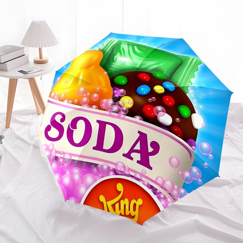 Candy Crush Soda Saga Automatic Opening and Closing, 8 rib Structure Portable Umbrella, Suitable for Men and Women in All Seasons Perfect G