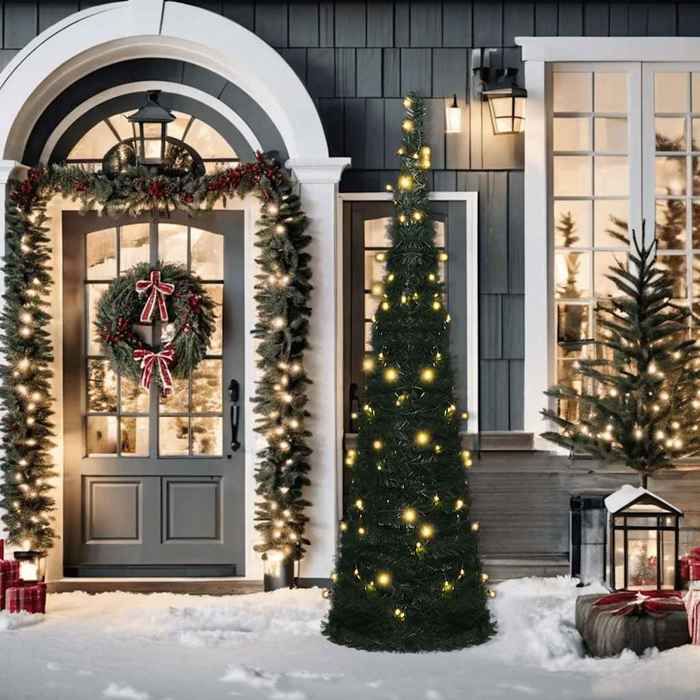 VidaXL Pre-lit Artificial Christmas Tree with Garlands, Christmas Tree with LEDs, Holiday Decoration, Ornament 321523