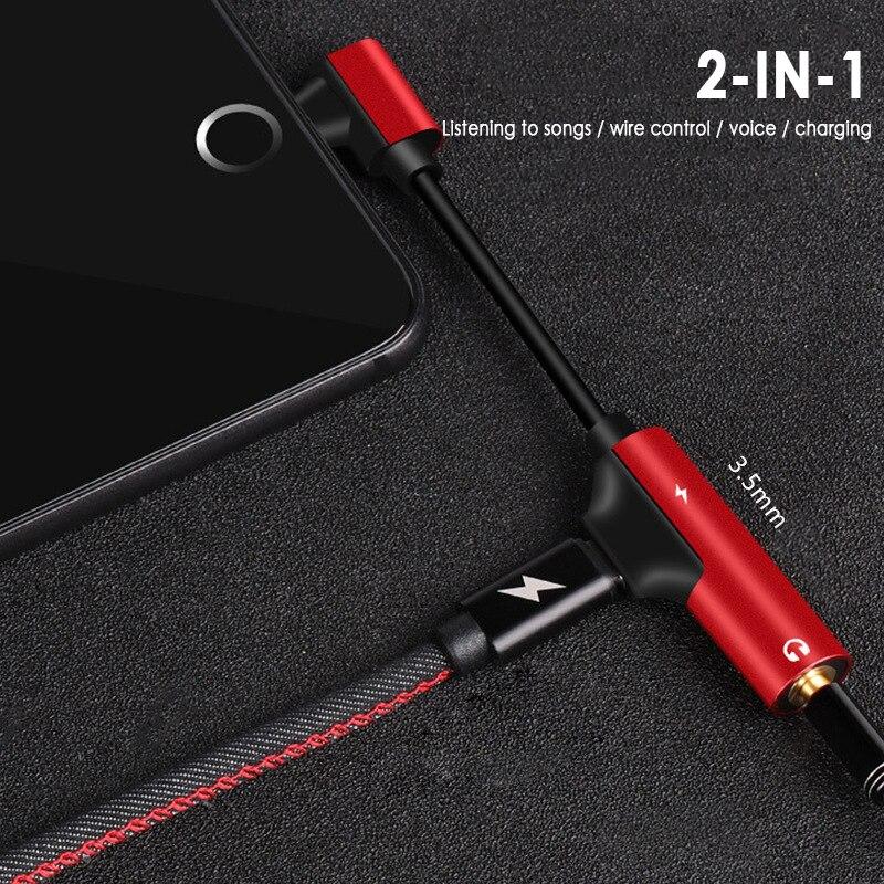 AUX Lightning USB C To 3.5mm Jack Audio Charging 2 In 1 Connector Earphone Changer Dual Plug For Iphone 11 12 Huawei Xiaomi Mi Note 7 8 9 Type-C Cable