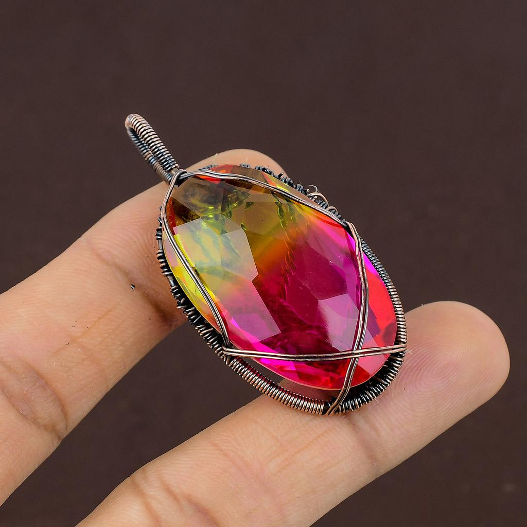 Натуральный двухцветный турмалин, драгоценный камень, медная проволока, подвеска 2,2 дюйма, a0F39