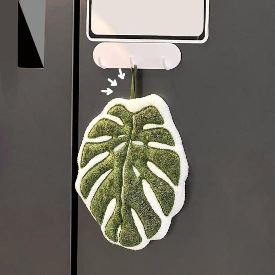 Зеленый Лист Ручное Полотенце Мягкое Впитывающее Полотенце с Листом Алоказии Ручное Полотенце с Листом Монстеры с Петлей для Подвешивания для Дома Ванной Кухни