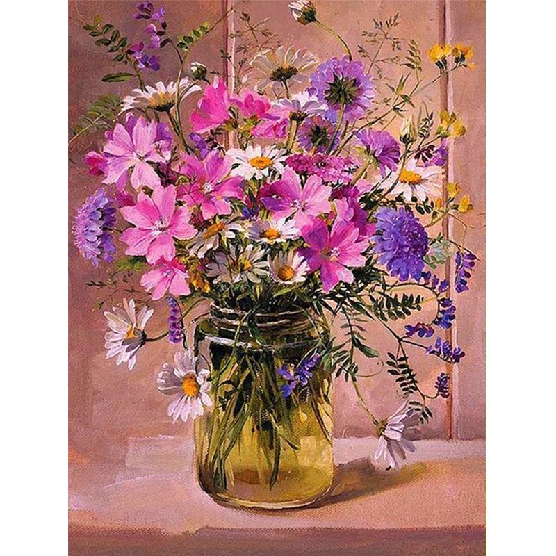 5D Алмазная картина Сиреневая вышивка Подсолнух Мозаика Дейзи Вышивка крестом Окно Домашнее искусство Настенный декор