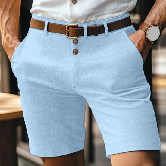 Men Shorts Mid-rise Buttons Zipper Fly Solid Color Shorts with Pockets Straight Leg Summer Casual Shorts Daily Wear