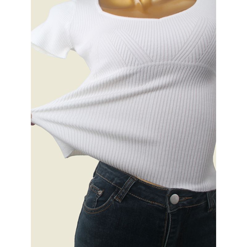 British Brand Water Drop Square Collar 2024 New Arrival Silm Short Sleeve Knitwear T-shirt Tops Female Foreign Trade Women's Clothing