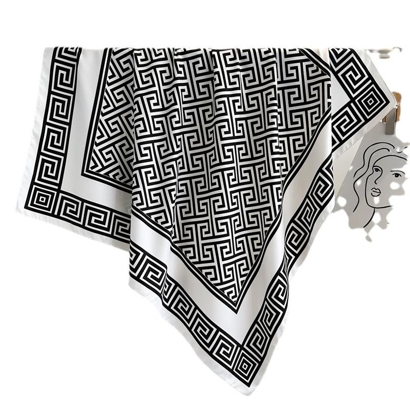 Korean version of light luxury fashion versatile printed scarf 91cm large square scarf twill silk headscarf temperament versatile warm shawl