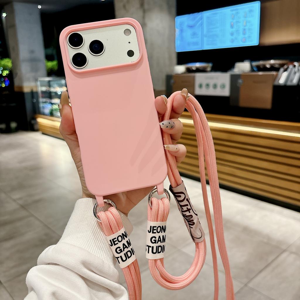 Чехол из жидкого силикона с двумя шнурками через плечо для iPhone 17 Air 17 16 15 14 13 12 11 Pro Max X XR Max 7 8 Plus Samsung S25 S24 23 Ultra Plus