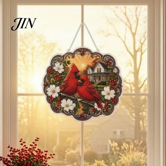 Living Room Wall Art Cardinals & Sunrise Diamond Painting DIY Craft Kit, Acrylic Diamonds Hanging Decoration with Seasonal Pre-Printed Pattern