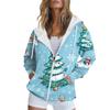 Женская рождественская печатная толстовка осень-зима с длинным рукавом кардиган куртка с карманами на молнии толстовка с капюшоном верхняя одежда