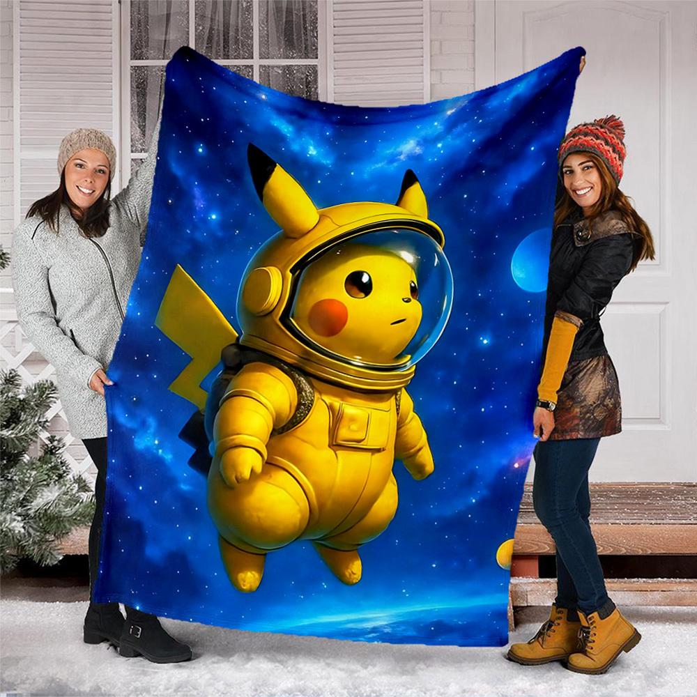 1pc Pikachu Astronaut Outdoor Flannel Blanket, Lightweight Warm Cozy for Travel Camping Office Soft Polyester Fabric