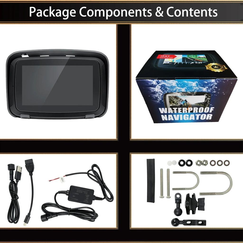 5 Inch Motorcycle Wireless Apple Carplay Android Auto Portable Navigation GPS Screen IPX7 Motorcycle Waterproof Display