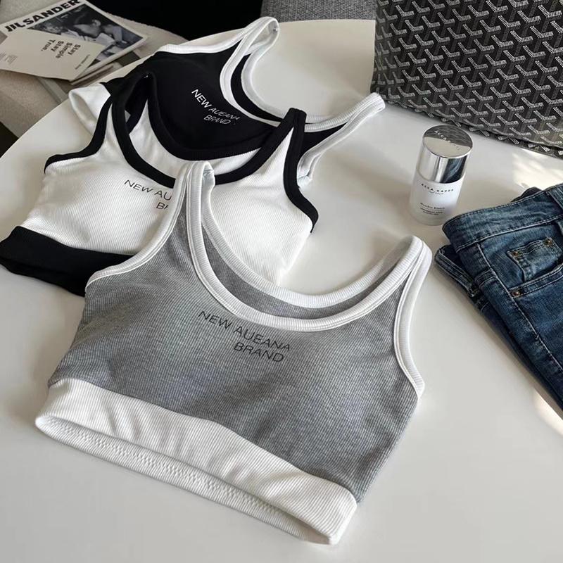 Спортивный жилет-комбинезон с надписью Letter и женской подушкой для груди, встроенной фиксированной чашкой, красивое облегающее нижнее белье без бретелек для девочек