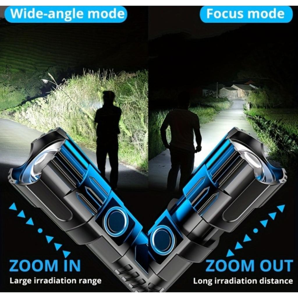 2-1PCS B BRIGHT Ultra Bright Flashlight, High Lumen Tactical Flashlight with 3 Modes, Zoom,Portable Camping Flashlight, Built-in Lithium Battery, IP44