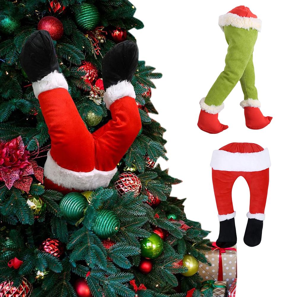 Christmas Elf/Santa Legs Christmas Tree Decoration Stuffed Leg Stuck Xmas Tree Topper for Tree Ornaments Party Decorations